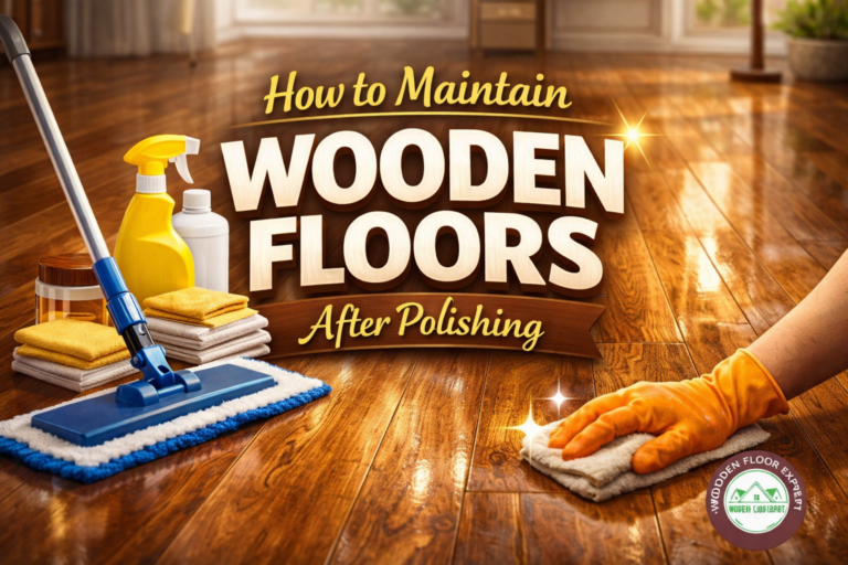 A promotional banner image for Wooden Floor Expert featuring a polished wooden floor background with a warm, glossy finish. The design includes bold contact details and call-to-action text displayed clearly over the image. It highlights “Call / WhatsApp Today: +91 9818814137, 8368374911,” along with the website “www.woodenfloorexpert.com.” The banner also mentions the service location “Delhi NCR | Pan India” and includes a strong call-to-action message: “Book Service Now | Call Today | Get Free Consultation.” The layout appears clean, professional, and service-focused, emphasizing easy contact options and nationwide availability.